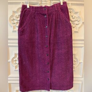 Purple Corduroy Button-Down Skirt
